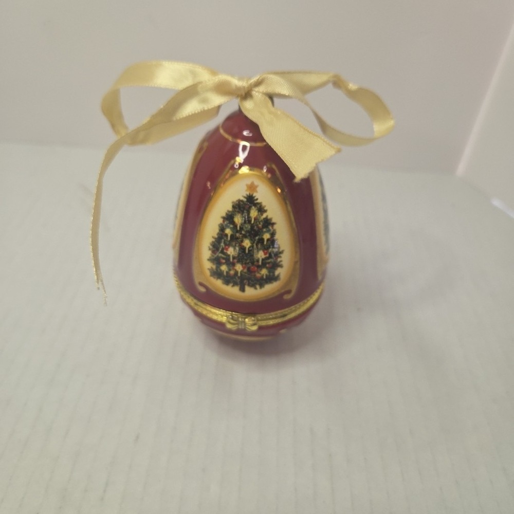 Christmas Hinged Musical Egg Trinket Box Ornament Silent Night. Maroon‎